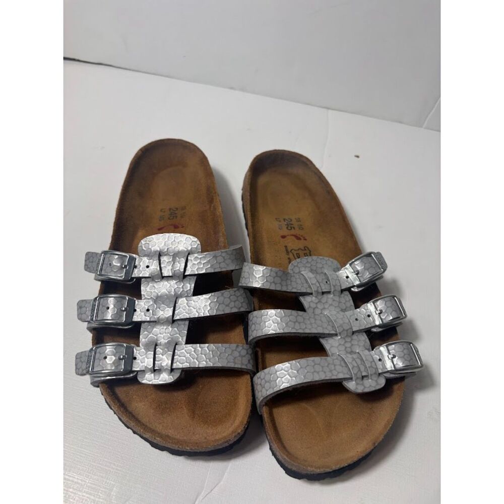 Birkenstock Birki's Women’s Xenia Silver Metallic Birko Flor Sandals Sz 38/7 - Picture 5 of 6